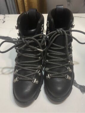 rag & bone Black Leather Combat Boots with Contrast Laces